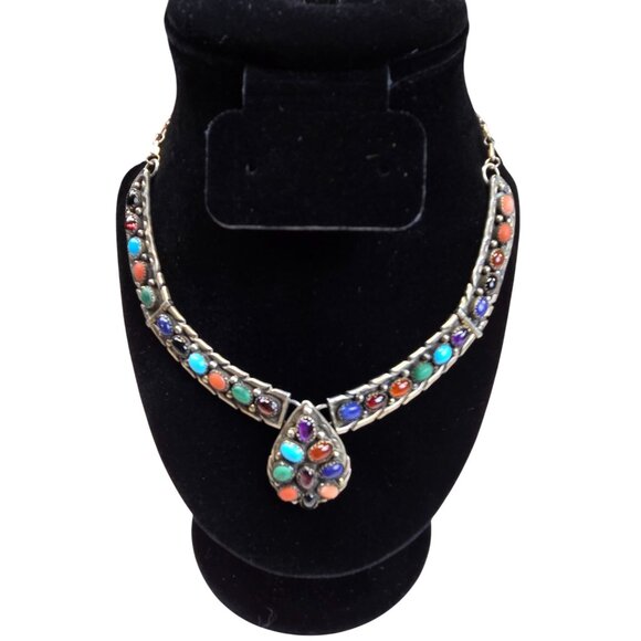 Vintage Native American Necklace Turquoise & Multi Stone Makers Mark Test 925 - Picture 1 of 13